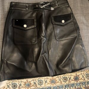 Maje Black Leather Mini Skirt with Pocket Details
